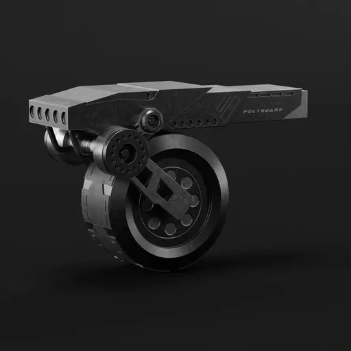 Detailed 3D model of a futuristic, rigged robot cannon with intricate mechanical design, compatible with Blender 3D.
