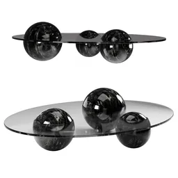 Highly detailed Blender 3D model featuring a modern coffee table with oval glass top and spherical supports.