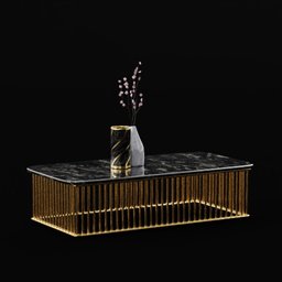 Brass Gold Marble Coffee Table With plum flower stick
