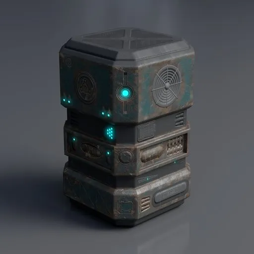 Detailed 3D low-poly cyberpunk crate with high-resolution textures, ideal for Blender industrial scene modeling.