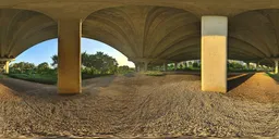 Golden sunset under the bridge