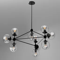 Detailed 3D render of Cionero pendant lamp with smoked glass domes and black metal design for Blender modeling.