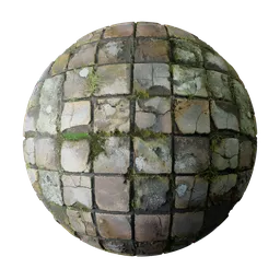 Old dirty tiles with moss and grass