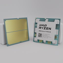 "Get the ultimate gaming and creative performance with the Ryzen 9 7950X3D processor, featuring AMD's 3D V-Cache technology. This high-quality 3D model created in Blender 3D showcases a close-up view of the processor's gold chip detail. Inspired by renowned artists Ayanamikodon, Irakli Nadar, Syd Mead, and axsens, this model is perfect for PC boxart, archviz, and more."