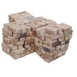 High-detail realistic 3D-rendered brick pile model showcasing accurate textures and Quad mesh topology suitable for Blender projects.