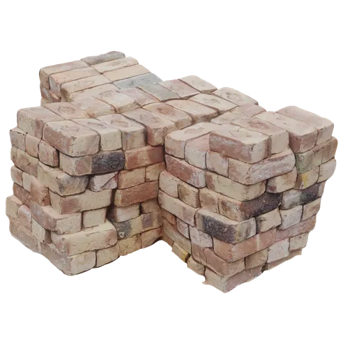 High-detail realistic 3D-rendered brick pile model showcasing accurate textures and Quad mesh topology suitable for Blender projects.