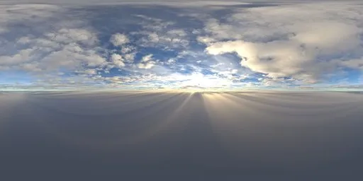 Dramatic sunbeams piercing through clouds in high dynamic range lighting setup for scene illumination.