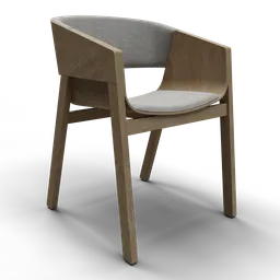 Detailed 3D wooden chair model with grey cushion, designed in Blender for bar-chair visualization.