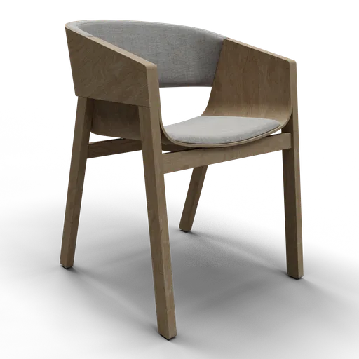 Detailed 3D wooden chair model with grey cushion, designed in Blender for bar-chair visualization.