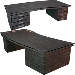 Detailed 3D model of a large office desk with drawers suitable for Blender rendering projects.