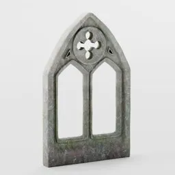 Detailed 3D Gothic stone window for Blender, high-quality PBR texture, suitable for architectural rendering.