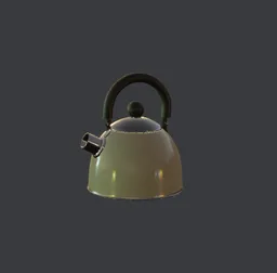 Realistic 3D-rendered metallic kettle, ideal for Blender modeling and kitchenware design visualization.