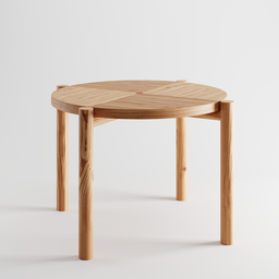 "Circular Wood Table for Blender 3D - Simple design with circular legs and highly detailed wooden top, rendered with path tracing. Symmetrical and centered, perfect for any interior design project."