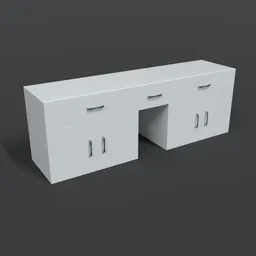 White 3D modeled TV cabinet with sleek drawers and doors for Blender modeling projects.