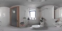 Modern industrial bathroom HDR image with natural lighting, bathtub, and shower for realistic scene illumination.