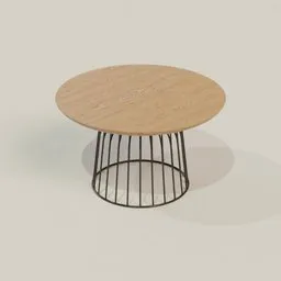 Round wooden top 3D model with wireframe base, rendered in Blender with advanced 2k materials.