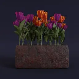 "Vibrant Tulip Bouquet in a Planter - 3D Model for Blender 3D"