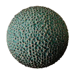 Green PBR alien skin texture for 3D Blender material library with trypophobia effect.