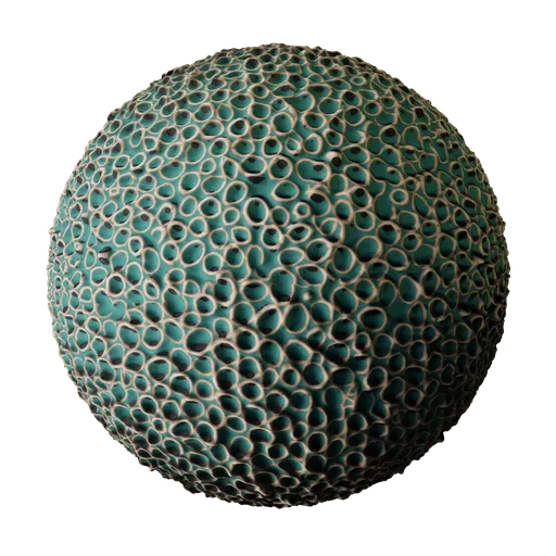 Green PBR alien skin texture for 3D Blender material library with trypophobia effect.