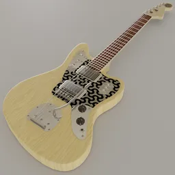 Detailed 3D rendering of a Fender Jaguar-style electric guitar with intricate scratchplate, optimized for Blender.