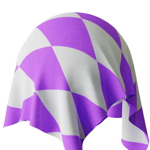 High-quality purple and white checkered fabric PBR texture for 3D models in Blender and other apps.