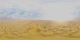 Golden sand dunes under a vast cloudy sky, ideal for realistic lighting in 3D desert scene rendering.