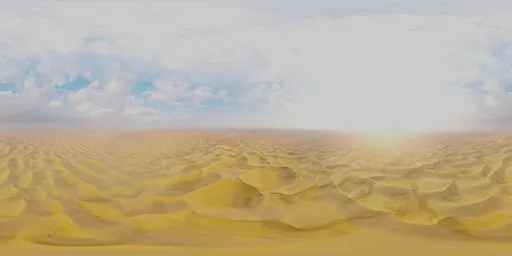 Golden sand dunes under a vast cloudy sky, ideal for realistic lighting in 3D desert scene rendering.
