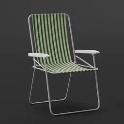 High-quality 3D rendering of a vintage striped foldable camping chair, detailed design, Blender compatible.