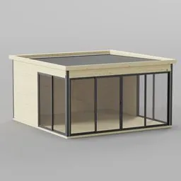 Detailed 3D model of an outdoor bungee enclosure with transparent roof using Blender.