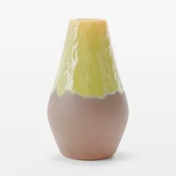 "Yellow glazed vase with natural clay base, inspired by Kōshirō Onchi. Highly detailed 3D model for Blender 3D software."
