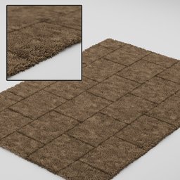 Detailed 3D model of a textured brown carpet, designed for Blender rendering, shown from two angles.