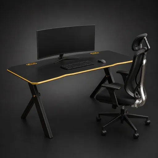 Modern Black & Gold Gaming Desk