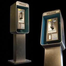 Detailed 3D phone booth model with Substance Painter materials, compatible with multiple rendering software including Blender.
