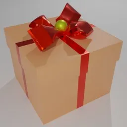 Detailed 3D model of a wrapped gift with red ribbons and customizable materials, perfect for Blender festive scenes.