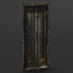 Highly detailed vintage wooden plank door 3D model, ideal for Blender 3D projects requiring a rustic aesthetic.