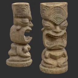 Tiki God Furious Yell Statue Moss Wood