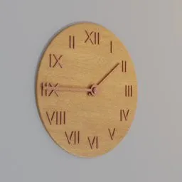 Detailed 3D rendering of an oval wooden wall clock with Roman numerals for Blender artists.