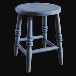 1800s Rustic Wooden Stool Painted