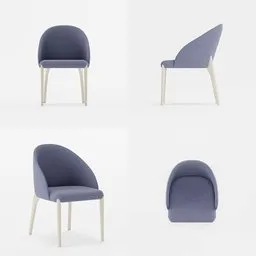 "Chair-7: Wooden leg and blue seat chair with soft curves inspired by Nicolas Froment. 4k textured model based on Fuga | 68 Chair by Morph DNA for Blender 3D. Perfect for interior design visualization."