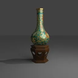 Detailed 3D enamel porcelain vase model on stand for game asset creation in Blender.
