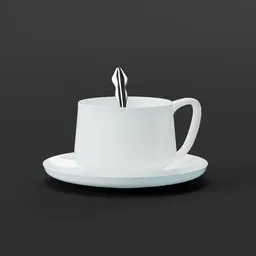 Realistic white porcelain cup with saucer 3D model, highly detailed, Blender ready.