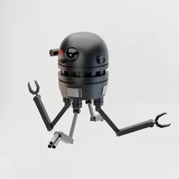 3D Blender model of a posable sci-fi drone with articulated arms and rotatable head, ideal for animation.