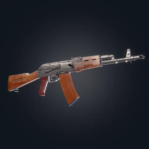 Detailed AK-47 3D model with realistic wood and metal textures, perfect for Blender historic military simulations.