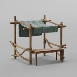 Detailed Blender 3D historic stall model showcasing high-resolution textures and realistic wood materials.