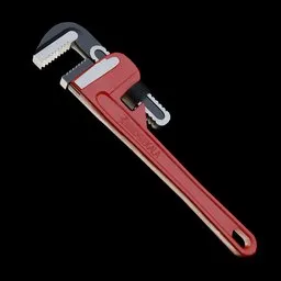 Detailed 3D rendered pipe wrench, ideal for Blender, low poly with PBR textures.