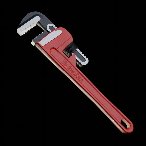 Detailed 3D rendered pipe wrench, ideal for Blender, low poly with PBR textures.