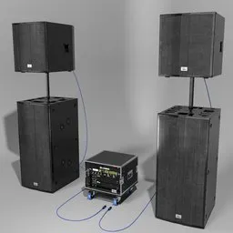 "Thomann event PA system MKIII 2700 watts - 3D model for Blender 3D. Perfect for clubs or medium-sized open air events with powerful sound for up to 400 guests. Professional product shot, inspired by Johann Heinrich Bleuler."