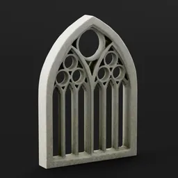 Detailed 3D rendering of a Gothic-style arch window for Blender modeling.
