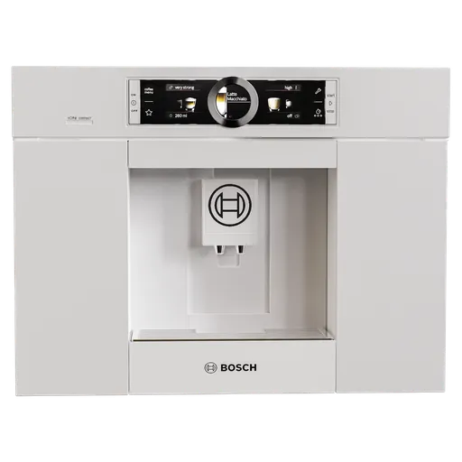 Realistic Bosch coffee machine 3D model in Blender with detailed digital display and stainless steel finish.