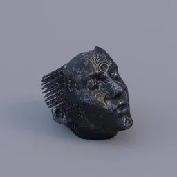 Detailed 3D model of a textured head sculpture showing intricate designs, compatible with Blender.